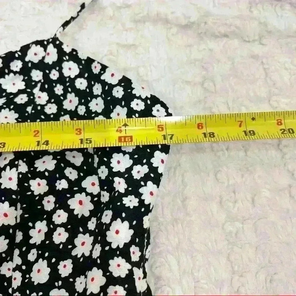 ZARA Black White Daisy Micro Floral Flower Print Linen Blend Midi Dress Sz L - Picture 9 of 15